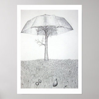 Póster Árvore Guarda-chuva B&W
