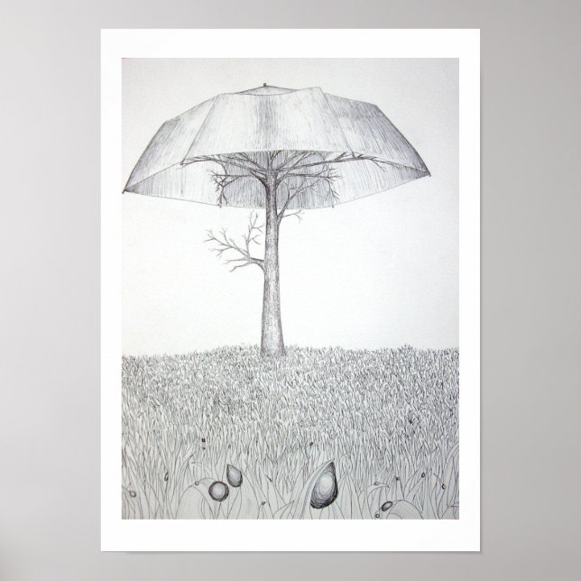 Póster Árvore Guarda-chuva B&W (Frente)