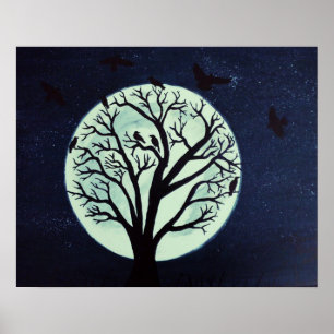 Poster Árvore Lua Brilhante com Corvos