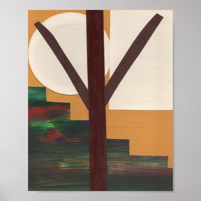 Poster Árvore Marrom Abstrata com Formas Geométricas (Frente)