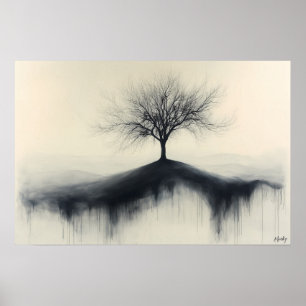 Poster Árvore Minimalista no Morro com Sombras Pingando