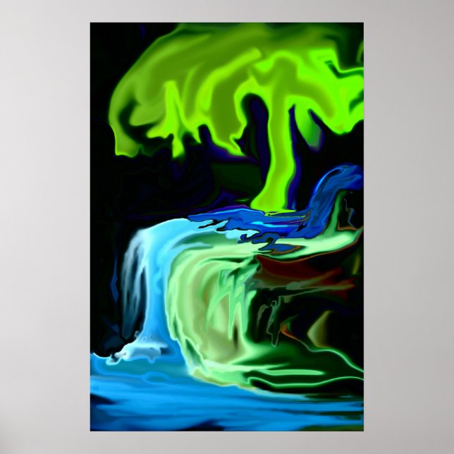 Póster Árvore neonelandesa e abstrato de cascata (Frente)