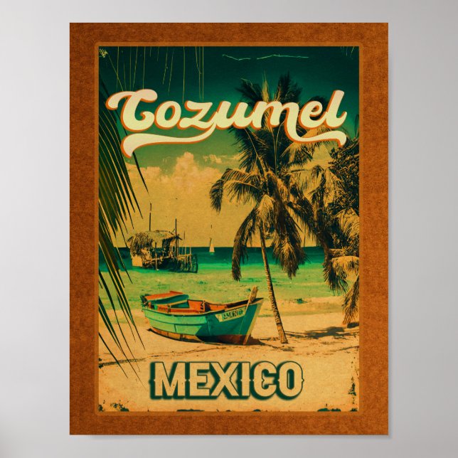 Poster Árvore Palm Cozumel Retro 80s Placa Mexicana (Frente)