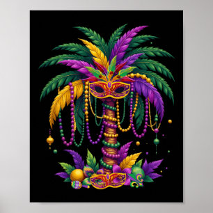 Poster Árvore Palmeira Engraçada E Miçangas Mardi Gras Tr