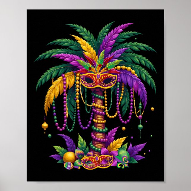 Poster Árvore Palmeira Engraçada E Miçangas Mardi Gras Tr (Frente)
