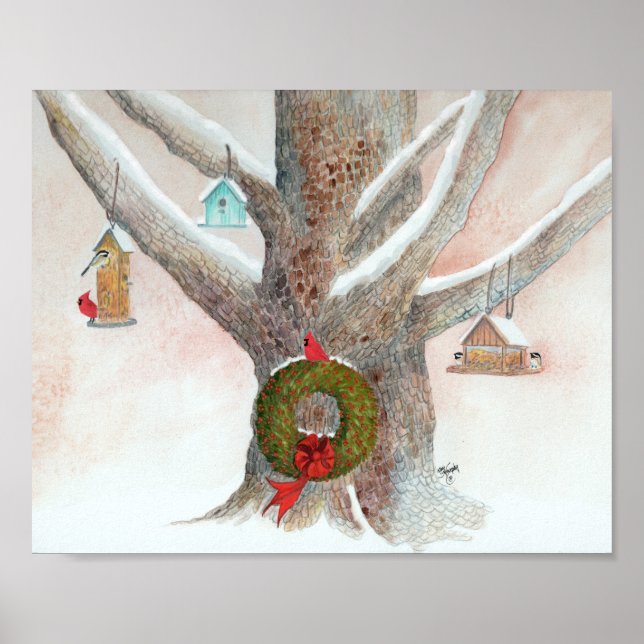 Poster Árvore Pássaro de Natal (Frente)