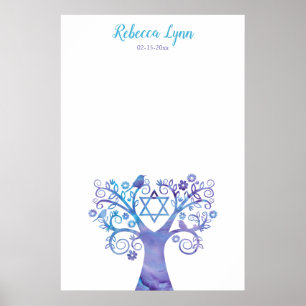 Poster Árvore roxa da aguarela da cerceta do bastão