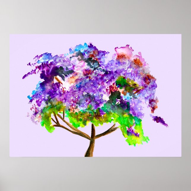 Poster Árvore roxa Jacaranda de aquarela fina (Frente)