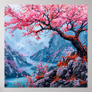 Poster Árvore Sakura Arte de Parede de Flor de Cerejeira