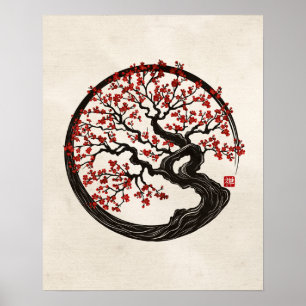 Poster Árvore Sakura do Círculo Enso Zen