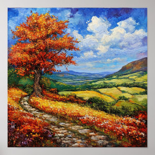 Poster 🌳 Árvore Solitária Campo Vazio Paisagem Serenidad