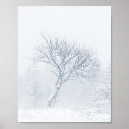 Poster Árvore solitária durante tempestade de neve no inv