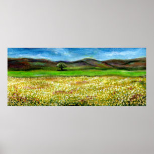 PÓSTER ÁRVORE SOLITÁRIA NO CAMPO DE FLORES AMARELAS, TOSC