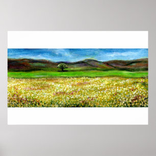 PÓSTER ÁRVORE SOLITÁRIA NO CAMPO DE FLORES AMARELAS, TOSC