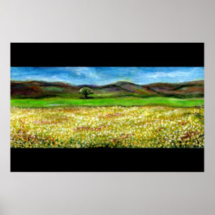 PÓSTER ÁRVORE SOLITÁRIA NO CAMPO DE FLORES AMARELAS, TOSC