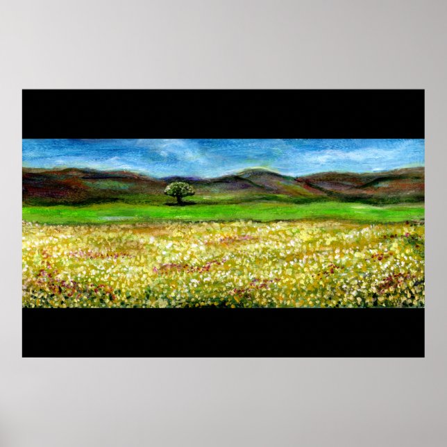 PÓSTER ÁRVORE SOLITÁRIA NO CAMPO DE FLORES AMARELAS, TOSC (Frente)