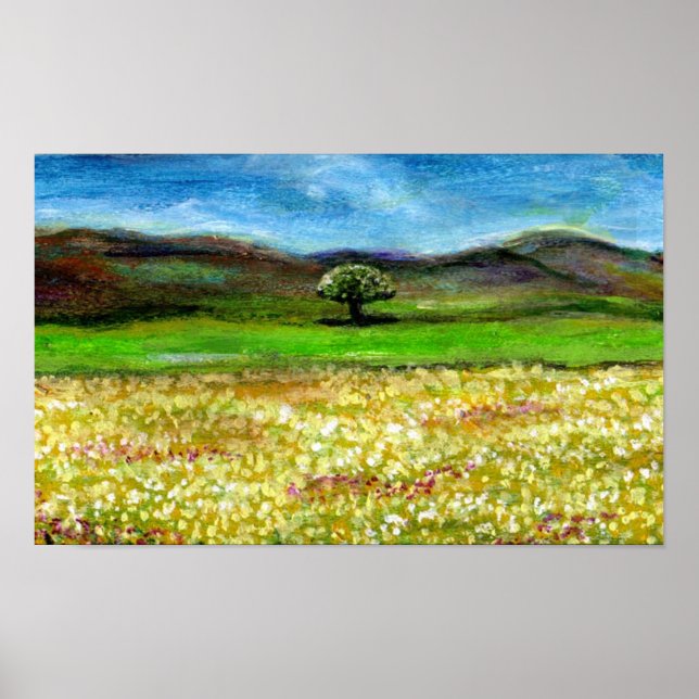 POSTER ÁRVORE SOLITÁRIA NO CAMPO DE FLORES AMARELAS, TOSC (Frente)