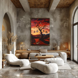 Poster Árvore Surrealista com Relógios ao Pôr do Sol – Su