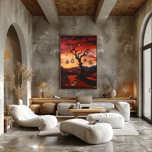 Poster Árvore Surrealista com Relógios ao Pôr do Sol – Su