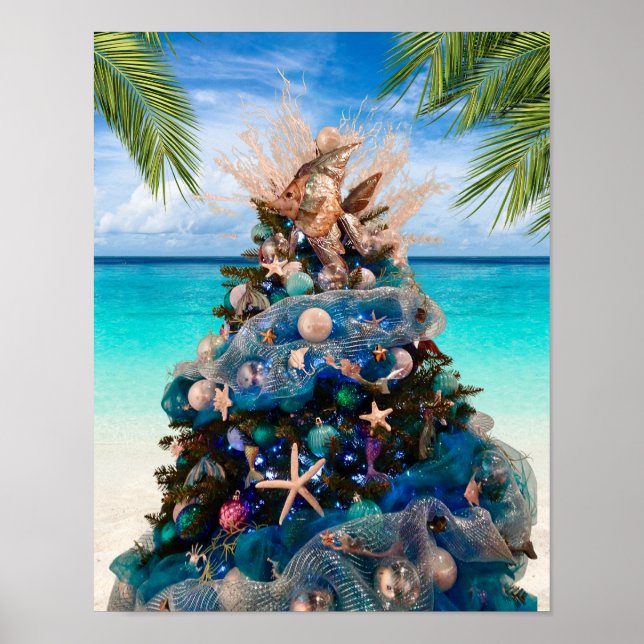 Poster Árvore tropical de Natal costeiro da felizÁrvore d (Frente)