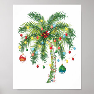 Poster Árvore tropical de palma de Natal com luzes e orna