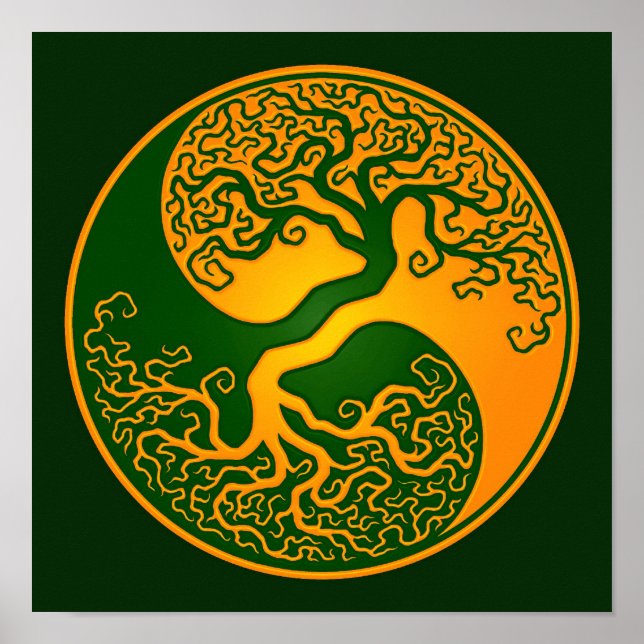 Póster Árvore Verde ouro da Vida Yin Yang (Frente)