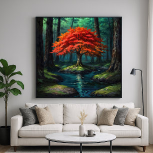 Poster Árvore Vermelha - Estilo de Ilustração de Natureza