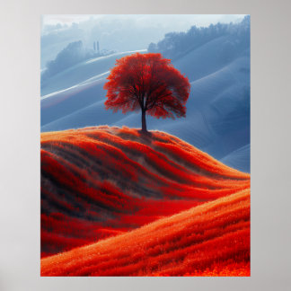 Poster Árvore Vermelha no Campo Vermelho