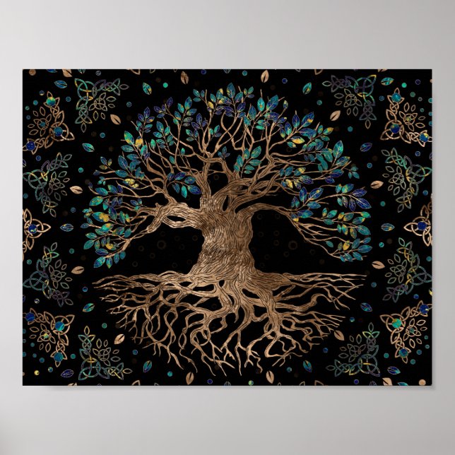Poster Árvore viva - Ouro de Yggdrasil e ornamento de már (Frente)