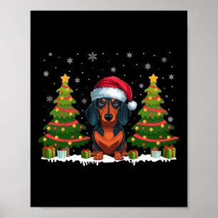 Poster Árvore Xmas Luzes Dachshund Cachshund Papai Noel N
