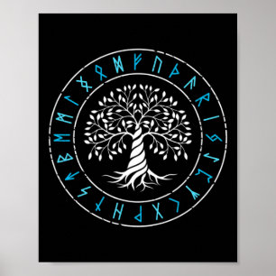 Poster Árvore Yggdrasil Da Vida Runas Vikingues Mitologia