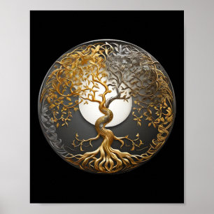 Poster Árvore Yin Yang da Vida Símbolo Budista Taoísta Me