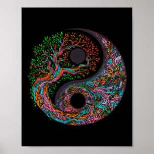 Poster Árvore Yin Yang Da Vida Símbolo Taoísta Meditação 