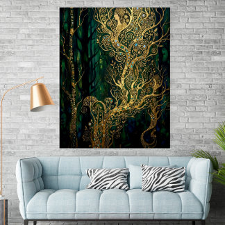 Poster Árvores Abstratas Inspiradas em Klimt em Dourado