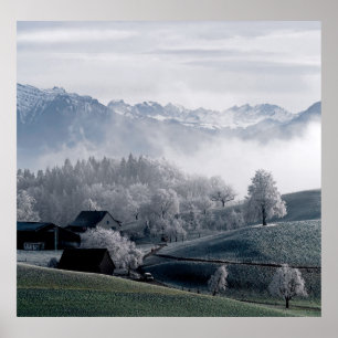 POSTER ÁRVORES AO LADO DA NEVE MONTANHA CABADA DURANTE O