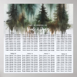 Poster Árvores Aquarela Assento de Casamento Rústico na S