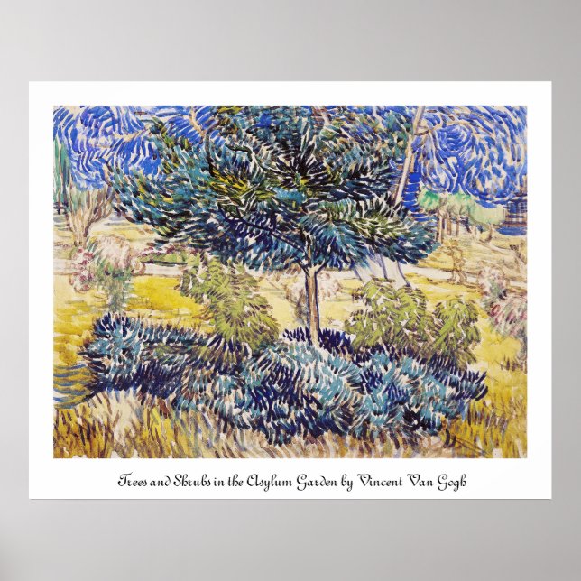 Póster Árvores arbustos Jardim de Asilo Vincent Van Gogh (Frente)