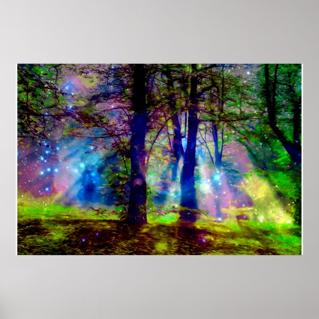 Poster Árvores Arco-Íris Coloridas Floresta Encantada  (Frente)