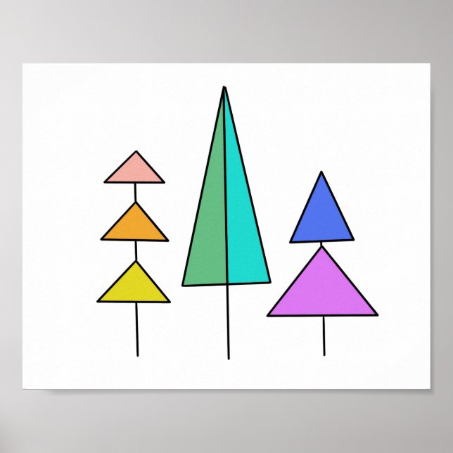 Poster árvores arco-íris geométricas digitais simples tri (Frente)