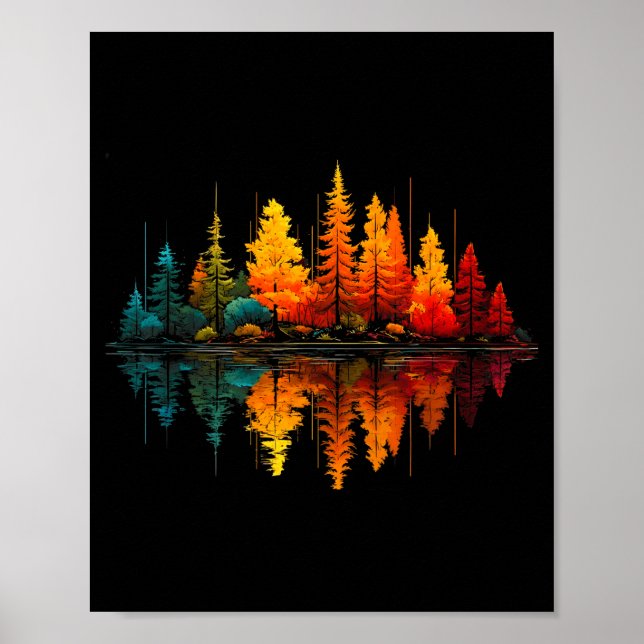 Poster Árvores da floresta reflexo da vida selvagem ao ar (Frente)