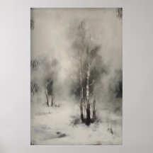 Árvores de Bétula na Neve, Parede de Paisagem Flor