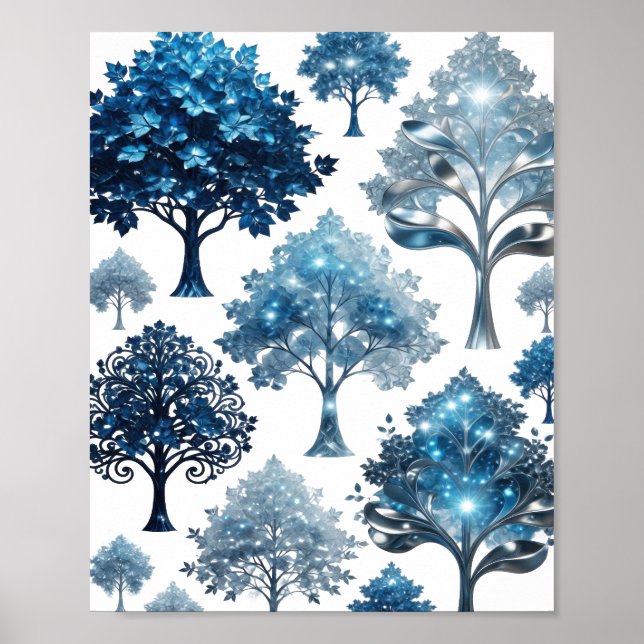 Poster Árvores de Gelo Azul Prata Frescas (Frente)