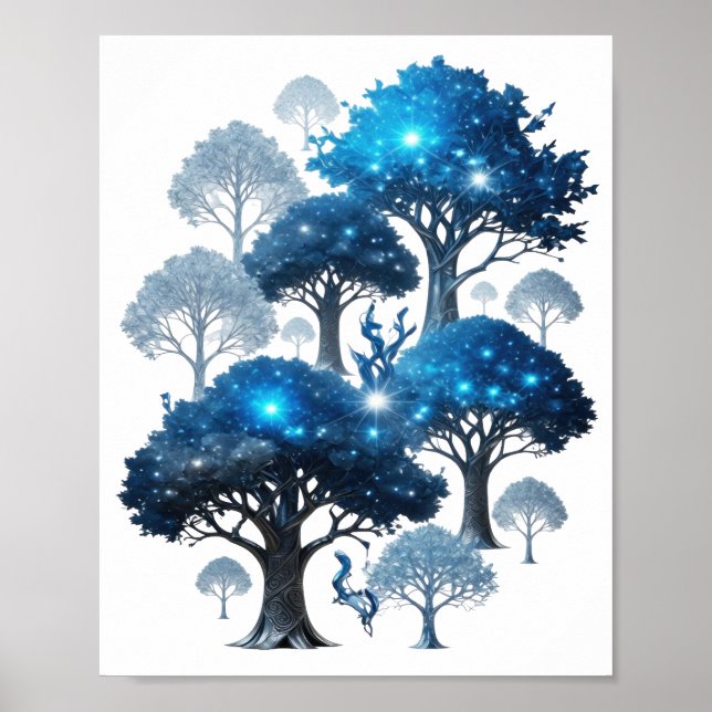 Poster Árvores de Gelo Azul Prata Moderna (Frente)