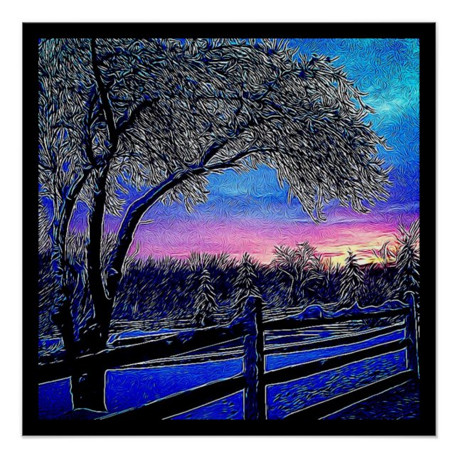 Póster árvores de inverno impressiona paisagem do nascer  (Frente)