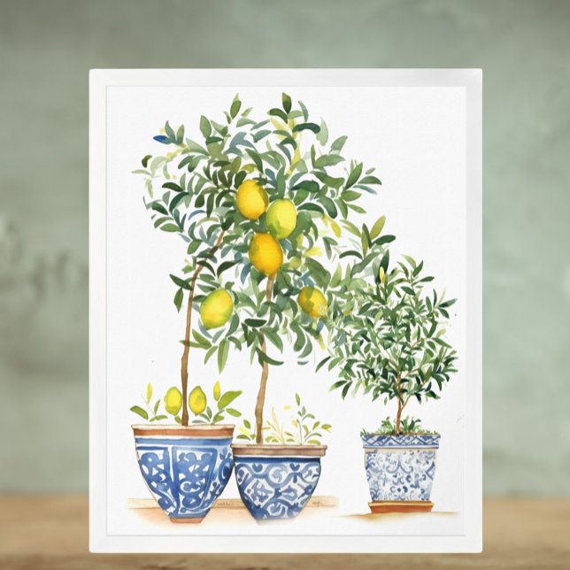 Poster Árvores de Limão de Aquarela e Chinoiserie de oliv (Criador carregado)