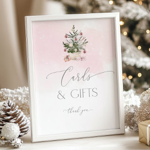 Poster Árvores de natal cor-de-rosa pinceladas Cartões e