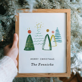 Poster Árvores de Natal de Aquarela Arte de Parede Person