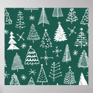 Poster Árvores de Natal desenhadas à mão, padrão de inver