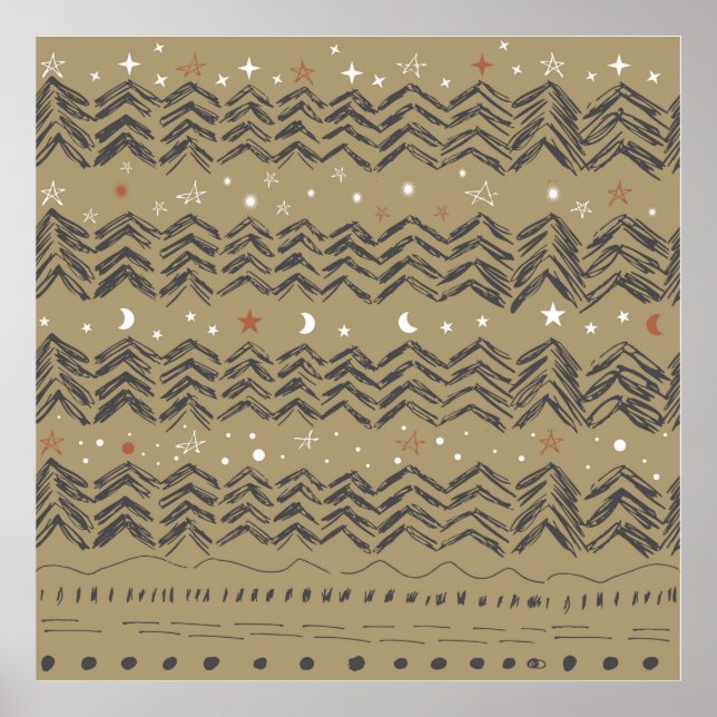 Poster Árvores de Natal, estrelas e flocos de neve em ver (Frente)