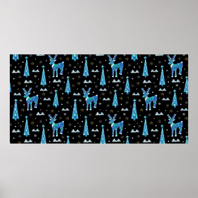 Poster Árvores de Natal, flocos de neve de renas. Ilhus d (Frente)